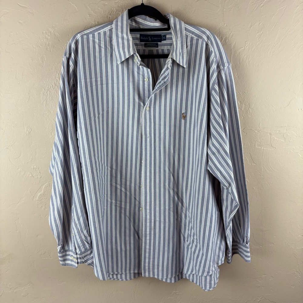 Ralph Lauren Yarmouth Cotton Blue White Striped Shirt Embroidered Polo Men’s 18
